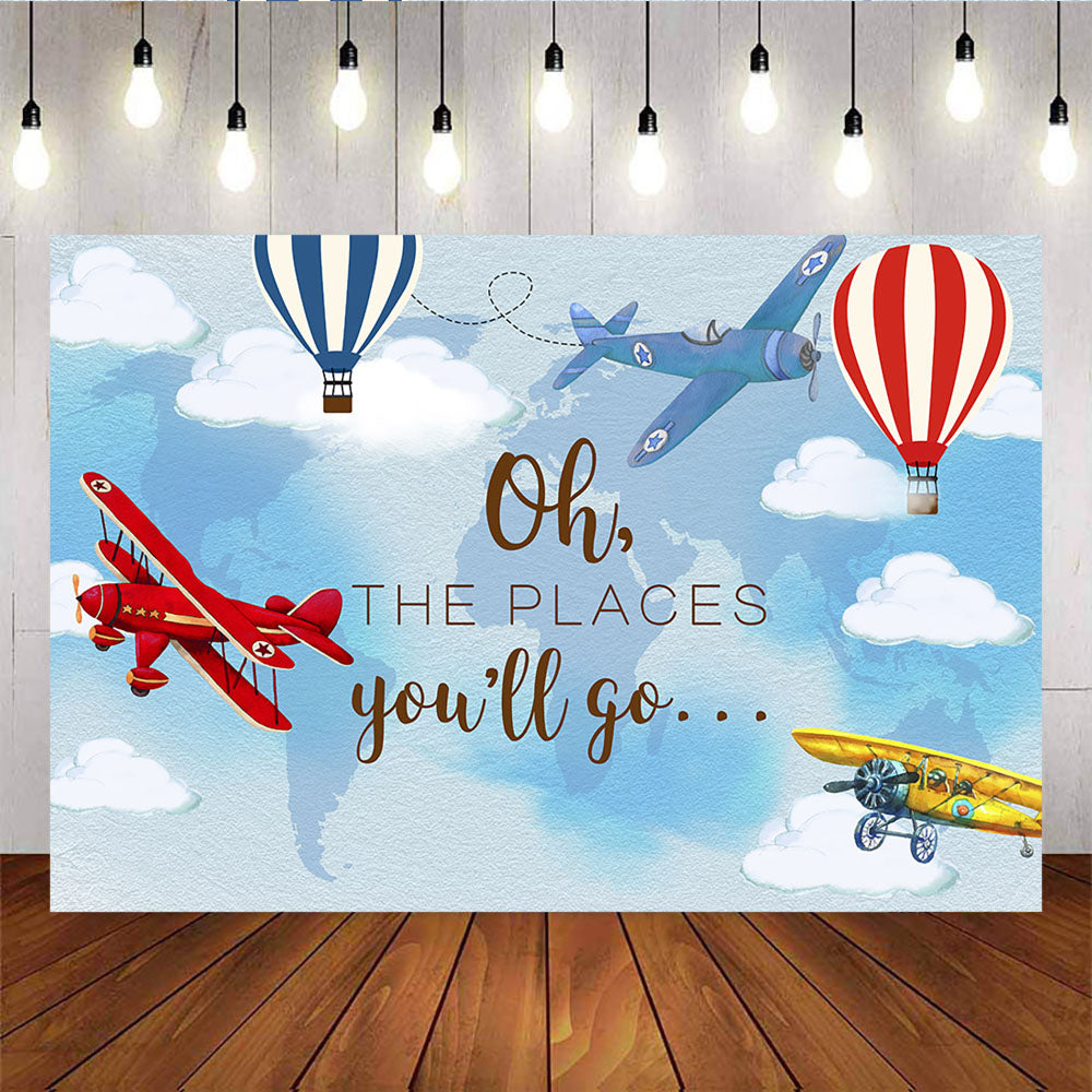 Mocsicka Airplane and Hot Air Balloon Baby Shower Photo Background-Mocsicka Party