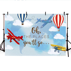 Mocsicka Airplane and Hot Air Balloon Baby Shower Photo Background