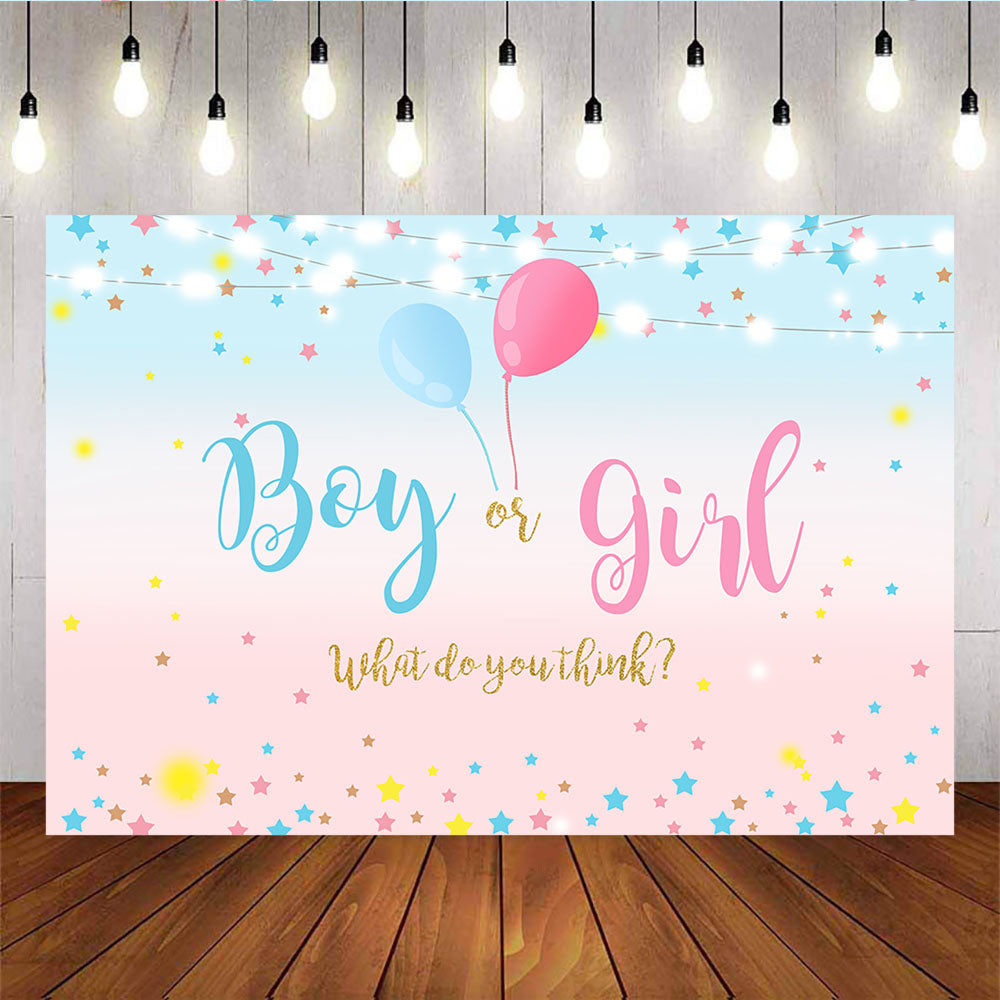 Mocsicka Twinkle Stars and Balloons Boy or Girl Gender Reveal Backdrops-Mocsicka Party
