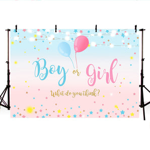 Mocsicka Twinkle Stars and Balloons Boy or Girl Gender Reveal Backdrops