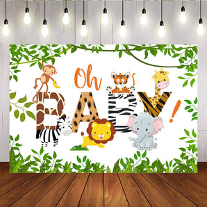 Mocsicka Oh Baby Safari Backdrop Cute Animals Green Leaves Photo Background-Mocsicka Party