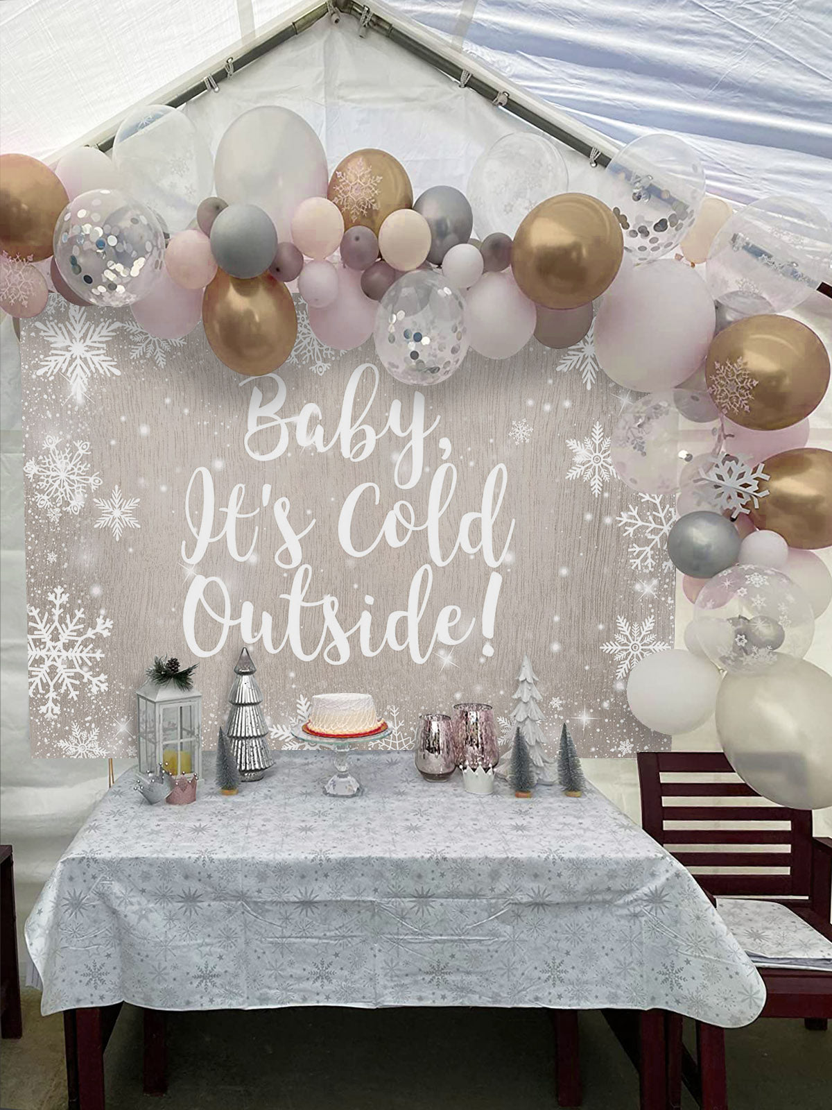 Mocsicka Baby It's Cold Outside Wooden Floor Snowflakes Baby Shower Backdrop-Mocsicka Party