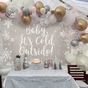 Mocsicka Baby It's Cold Outside Wooden Floor Snowflakes Baby Shower Backdrop-Mocsicka Party