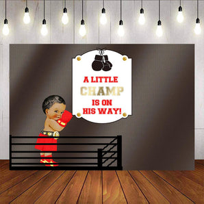 Mocsicka A Little Champ is on His Way Boxing Boy Show Baby Shower Backdrops-Mocsicka Party