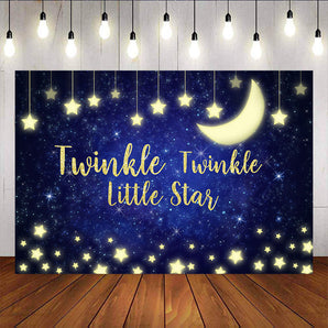Mocsicka Blue Starry Sky Background Twinkle Little Stars and Moon Baby Shower Back Drop-Mocsicka Party