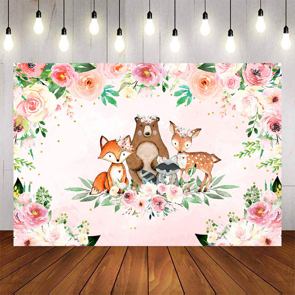 Mocsicka Little Animals and Flowers Baby Shower Birthday Party Background-Mocsicka Party