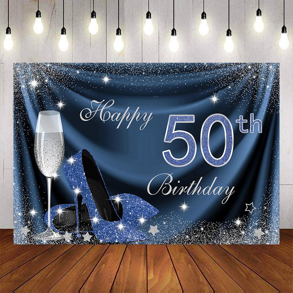 Mocsicka Happy 50th Birthday Backdrop Champagne and High Heels Photo Background-Mocsicka Party