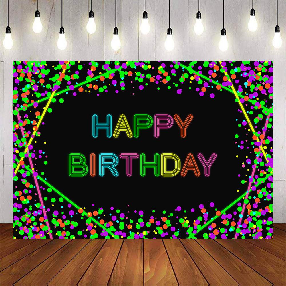 Mocsicka Happy Birthday Backdrop Colorful Dots Neon Lights Background-Mocsicka Party