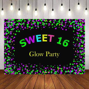 Mocsicka Let's Glow Party Sweet 16 Colorful Dots Happy 16th Birthday Back Drops-Mocsicka Party