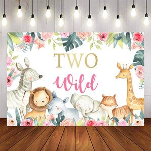 Mocsicka Wild Animals Flowers and Plam Leaves 2nd Happy Birthday Back Drop-Mocsicka Party