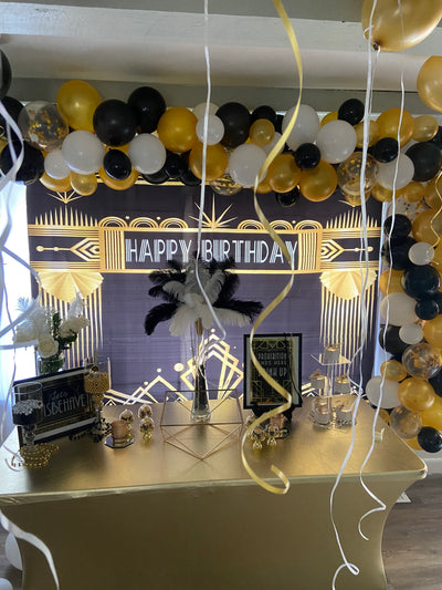 Mocsicka Great Gatsby Theme Party Happy Birthday Black Golden Backdrops-Mocsicka Party