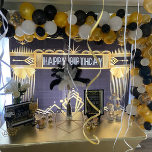 Mocsicka Great Gatsby Theme Party Happy Birthday Black Golden Backdrops-Mocsicka Party