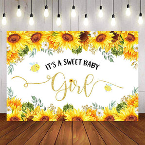 Mocsicka Sweet Baby Girl Honey Bee and Sunflowers Baby Shower Decor Backdrops-Mocsicka Party