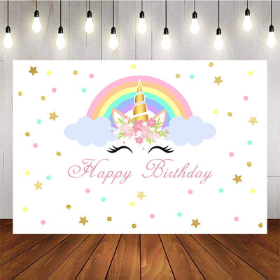 Mocsicka Rainbow Unicorn Happy Birthday Party Prop Gold Stars Colorful Dots Background-Mocsicka Party
