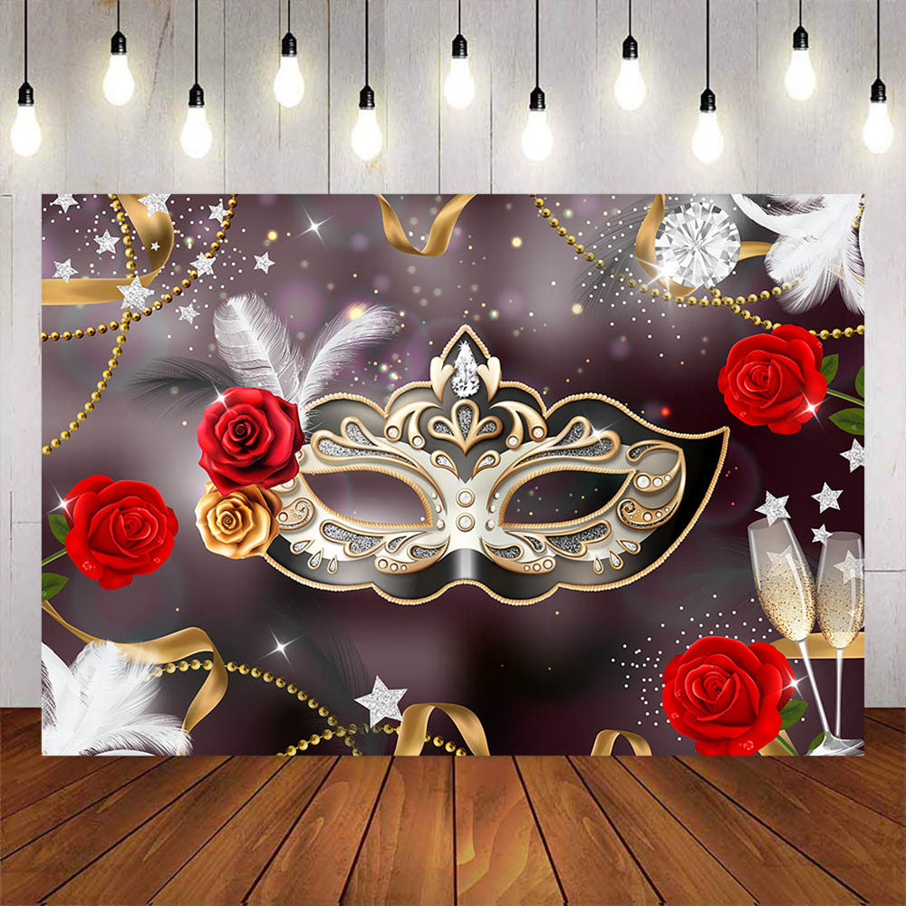 Mocsicka Masquerade Party Golden Mask and Red Rose Photo Background-Mocsicka Party