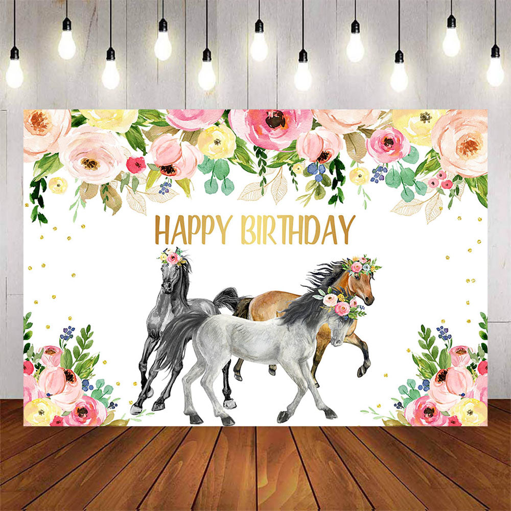 Mocsicka Horse Theme Party Flowers Happy Birthday Background-Mocsicka Party
