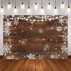 Mocsicka Winter Snowflakes and Wooden Floor Photo Background-Mocsicka Party