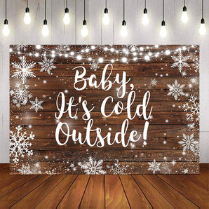 Mocsicka Winter Snowflakes and Wooden Floor Baby Shower Backdrop-Mocsicka Party
