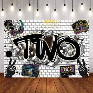 Mocsicka Retro Radio and Splash Paint Second Birthday Backdrop-Mocsicka Party