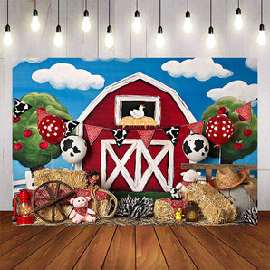 Mocsicka Farm Theme Red Barn and Fruit Tree Birthday Party Background-Mocsicka Party