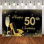 Mocsicka Happy 50th Birthday Golden Champagne High Heels Party Backdrop-Mocsicka Party