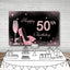 Mocsicka Happy 50th Birthday Pink Champagne High Heels Party Backdrop-Mocsicka Party