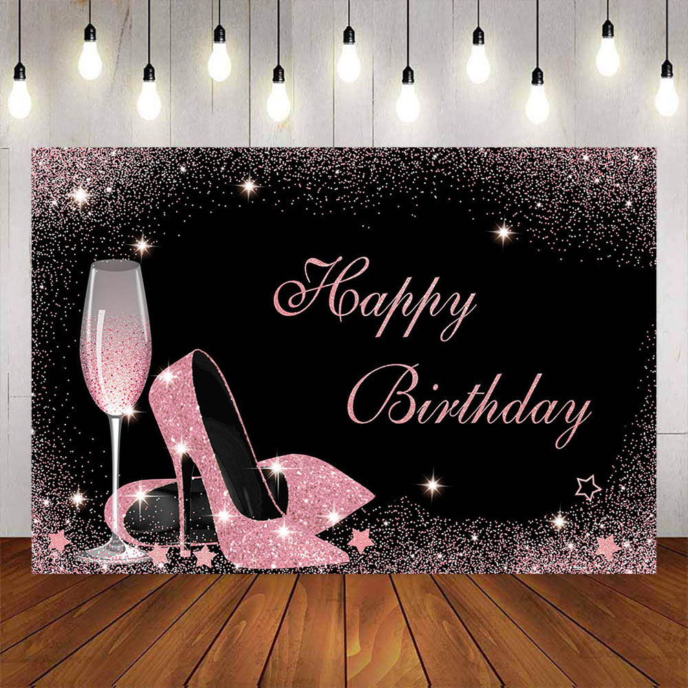 Mocsicka Pink Champagne and High Heels Happy Birthday Party Banners-Mocsicka Party