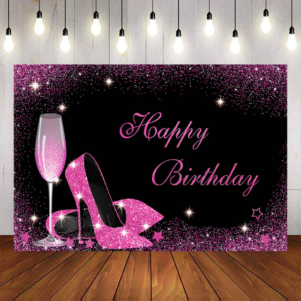 Mocsicka Rose Red Champagne and High Heels Happy Birthday Party Banners-Mocsicka Party