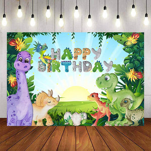 Mocsicka Jurassic Dinosaur Happy Kids Birthday Party Backdrops-Mocsicka Party