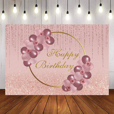 Mocsicka Balloons and Flowers Pink Ribbon Happy Birthday Backdrops-Mocsicka Party