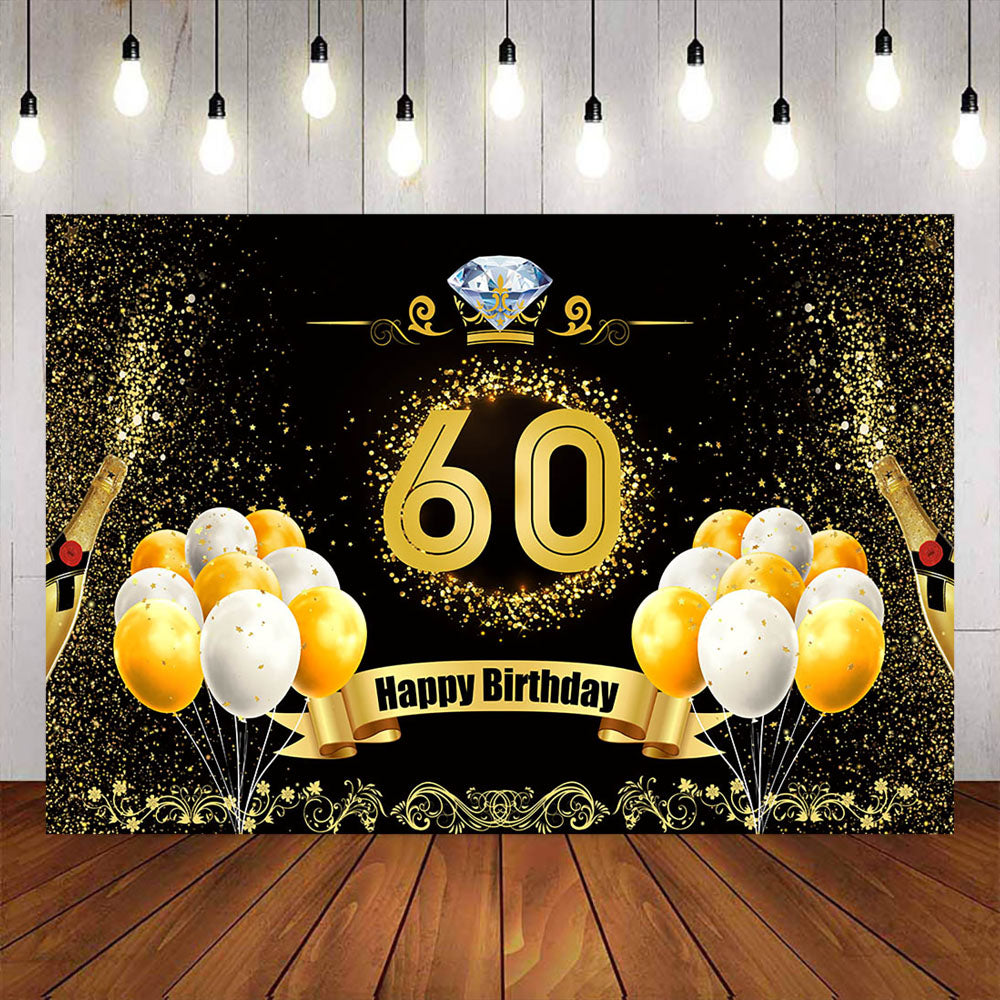 Mocsicka Happy 60th Birthday Champagne Balloons Photo Backgrounds-Mocsicka Party