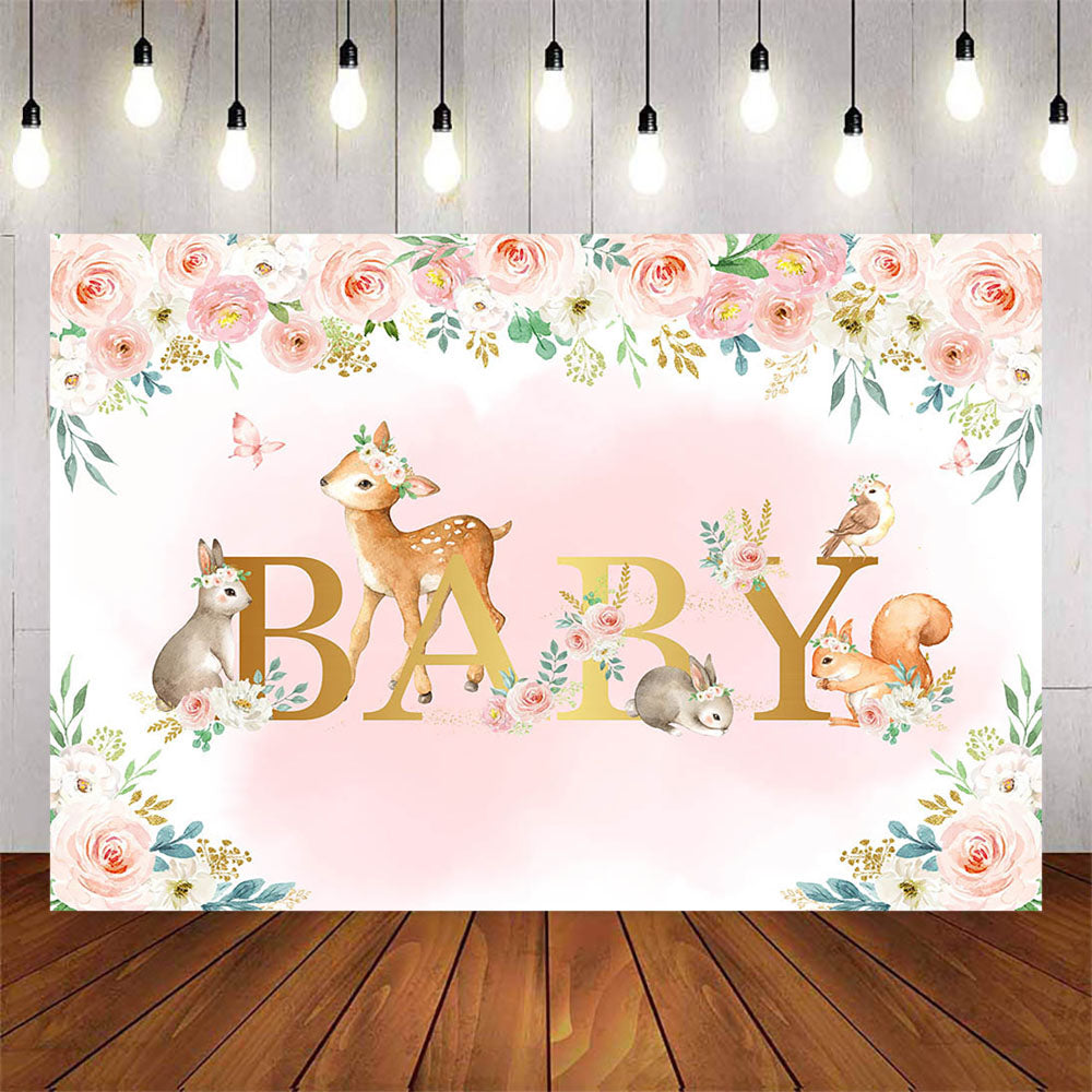 Mocsicka Wild Animals and Pink Flowers Baby Shower Party Decorations-Mocsicka Party