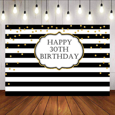 Mocsicka Black White Stripes Backdrop Gold Dots Birthday Party Supplies-Mocsicka Party