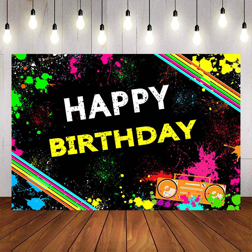 Mocsicka Splash Paint Retro Radio Happy Birthday Party Banners-Mocsicka Party