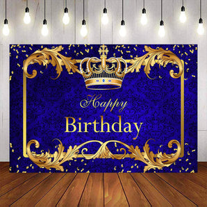 Mocsicka Golden Crown and Ribbon Happy Birthday Party Backdrop