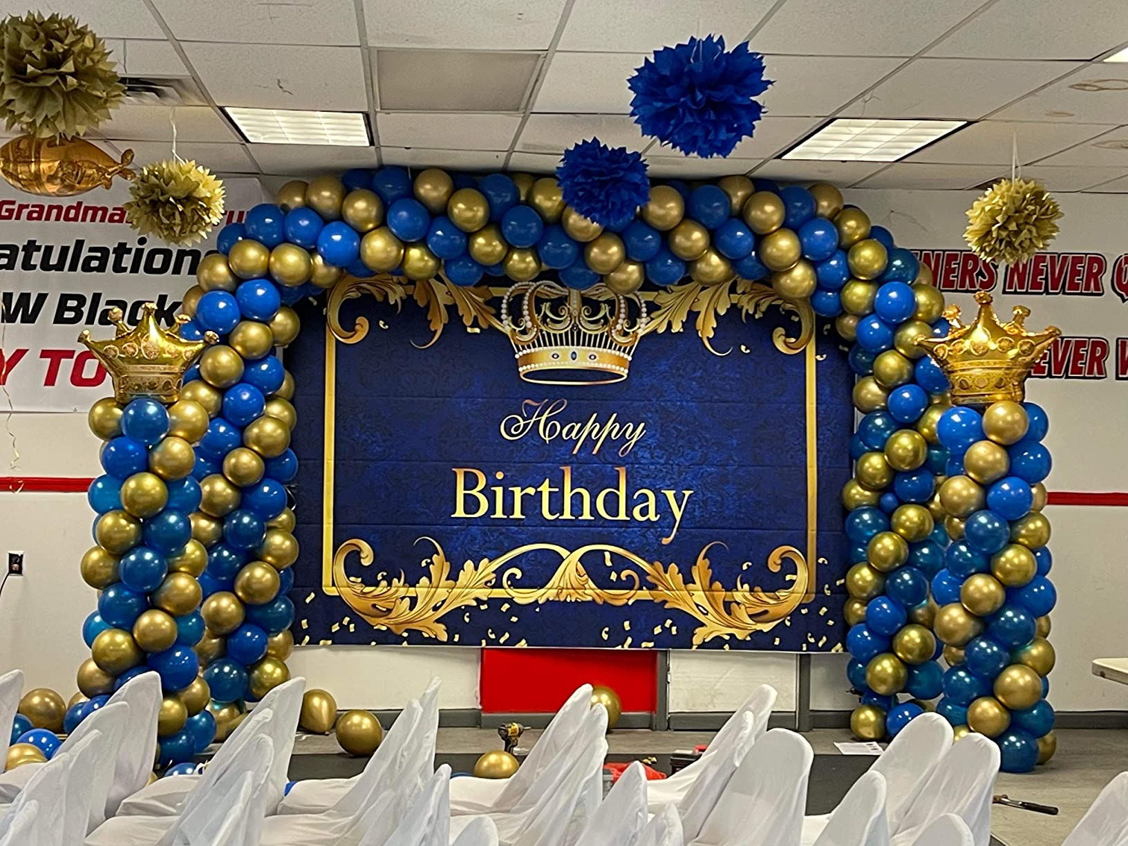 Mocsicka Golden Crown and Ribbon Happy Birthday Party Backdrop-Mocsicka Party