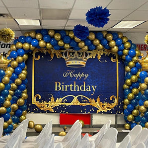 Mocsicka Golden Crown and Ribbon Happy Birthday Party Backdrop-Mocsicka Party