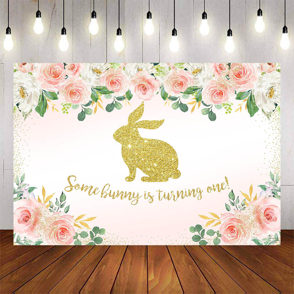 Mocsicka Golden Bunny Spring Floral First Birthday Party Banners-Mocsicka Party
