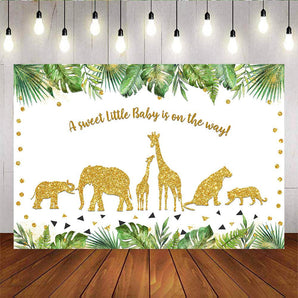 Mocsicka Golden Wild Animals Newborn Baby Shower Backdrop Deco Banners