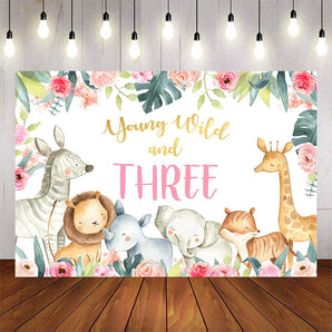 Mocsicka Young and Wild Three Cartoon Animals Birthday Backdrops-Mocsicka Party