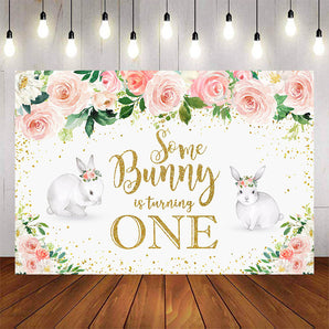 Mocsicka Little Bunny Spring Floral Happy Birthday Party Backdrop-Mocsicka Party