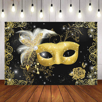 Mocsicka Masquerade Backdrop Golden Mask Photo Banners-Mocsicka Party