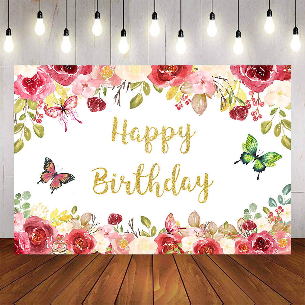 Mocsicka Spring Floral and Butterfly Happy Birthday Backgrounds-Mocsicka Party