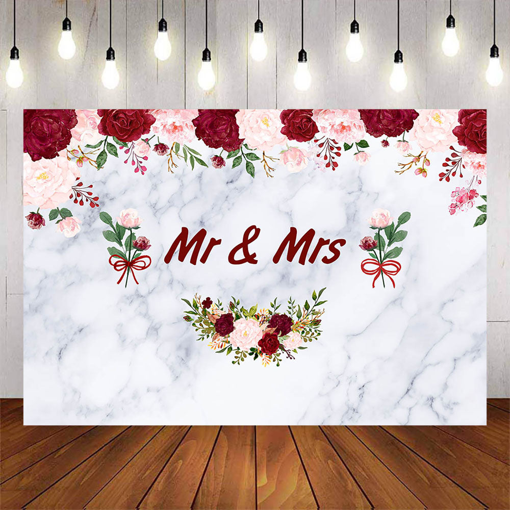 Mocsicka Wedding Backdrop Marble and Flowers Photo Banners-Mocsicka Party