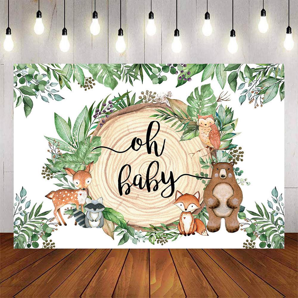 Mocsicka Little Animals and Leaves Baby Shower Party Backdrop-Mocsicka Party