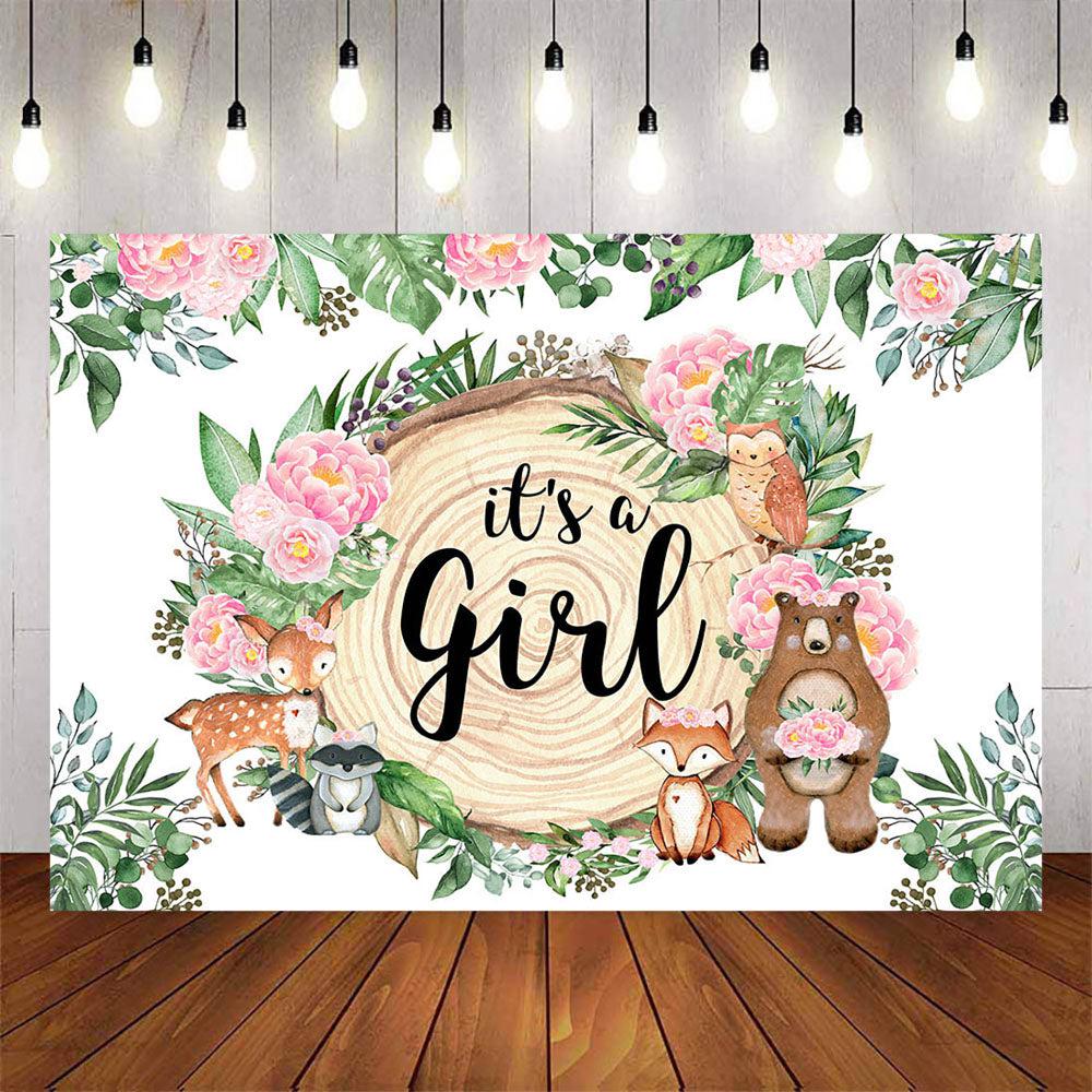 Mocsicka It's a Girl Little Animals Baby Shower Party Backdrop-Mocsicka Party