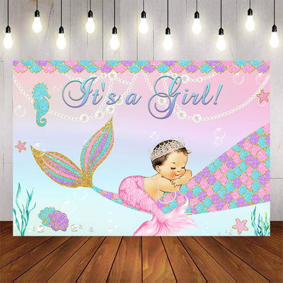 Mocsicka It's a Girl Little Mermaid Baby Shower Party Backdrop-Mocsicka Party