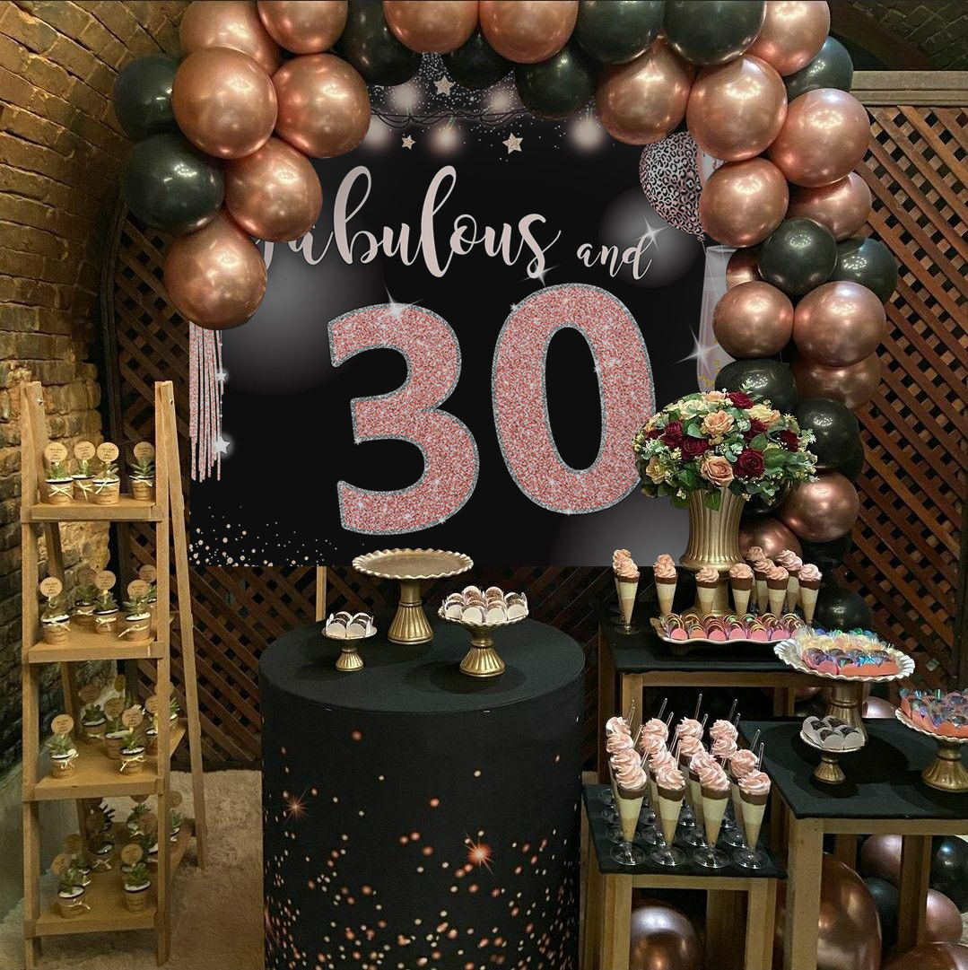 Mocsicka Fabulous 30th Balloons and Champagne Birthday Party Banners-Mocsicka Party
