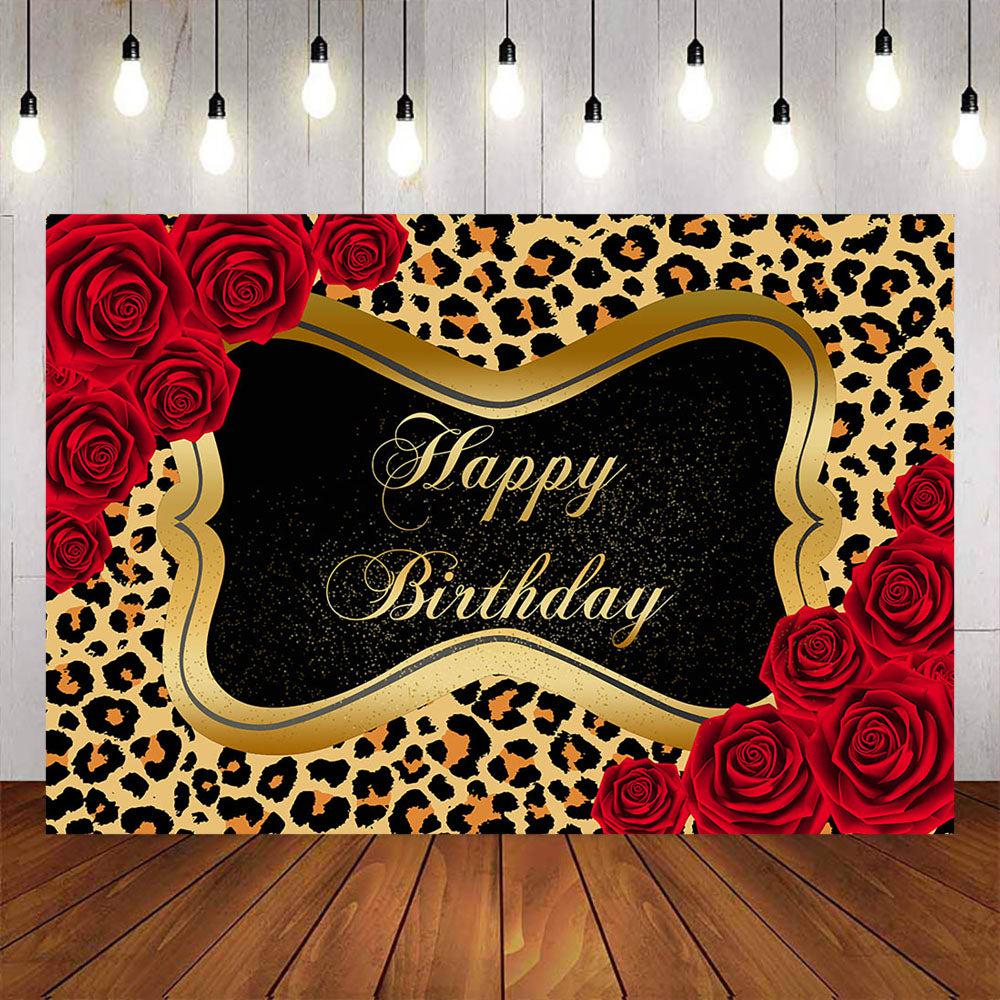 Mocsicka Leopard and Red Rose Happy Birthday Party Backdrops-Mocsicka Party