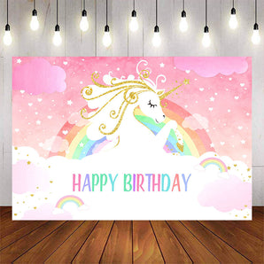 Mocsicka Unicorn and Rainbow Clouds Happy Birthday Backdrops-Mocsicka Party